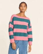 PEPALOVES <BR><BR>CAMISOLA JERSEY RISCAS - ROSA E VERDE AZULADO