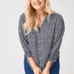 CARMAKOMA <BR><BR> CARRAYA 3/4 SHIRT - BLUE ANIMAL PRINT