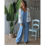 CONJUNTO MACACÃO AZUL COM CASACO DE MALHA BRANCO - MARIA CATITA - TAM U