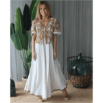 CONJUNTO VESTIDO E CASACO BEGE MARIA CATITA - TAM U