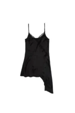 BALMOHK <BR><BR> MIDI SATIN AND LACE DRESS BLACK - Image 4