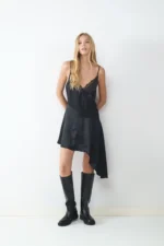 BALMOHK <BR><BR> MIDI SATIN AND LACE DRESS BLACK