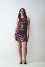 BALMOHK <BR><BR> MINI DRESS SEQUINS BURGUNDY - Image 3