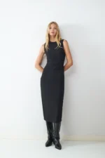 BALMOHK <BR><BR> MIDI DRESS BLACK / TURKISH COFFEE