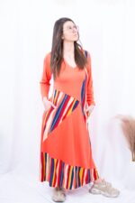 VESTIDO CORAL COM RISCAS COLORIDAS TROPICAL BRASIL - TAM U