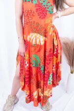 VESTIDO FOLHAS COLORIDAS FUNDO LARANJA TROPICAL BRASIL - TAM U - Image 4