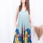 VESTIDO VERDE COM FOLHAS LARANJA TROPICAL BRASIL - TAM U