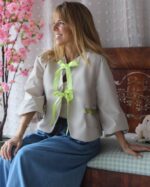 CASACO CURTO BEGE COM LACINHOS VERDE ALFACE MARIA CATITA - TAM U - Image 3