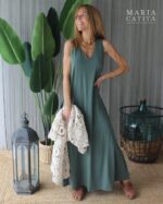 VESTIDO COMPRIDO VERDE E RENDA MARIA CATITA - TAM U