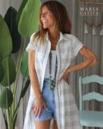 VESTIDO TÚNICA BRANCO COM DETALHES AZUIS MARIA CATITA - TAM U - Image 2