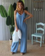 CONJUNTO MACACÃO AZUL COM CASACO DE MALHA BRANCO - MARIA CATITA - TAM U - Image 2