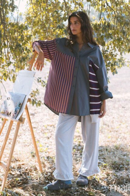 MAÏTTÈ <BR><BR>CAMISA OVERSIZE - MULTICOR E MULTITEXTURAS - TAM U