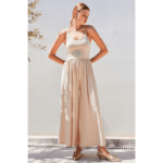 ELLA BY TAM <BR><BR> MACACÃO WIDE LEG ALÇA TRAÇADA BEGE