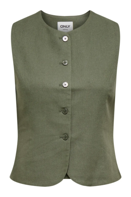 ONLY <BR><BR> ONLGOA LINEN WAISTCOAT - SMOKEY OLIVE