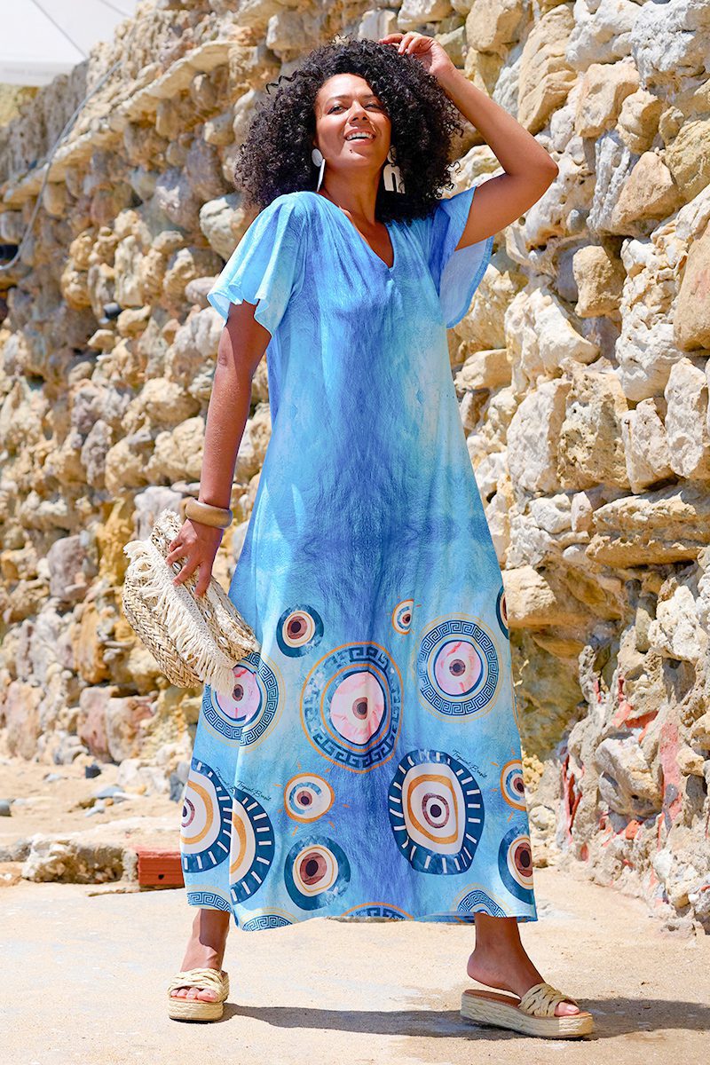 R20.500V78-136-1.jpg VESTIDO AZUL CLARO C/ OLHOS TROPICAL BRASIL - TAM U - Image 1
