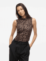 VILA <BR><BR> VILEOA FUNNEL NECK TOP - BLACK / ANIMAL PRINT - Image 5