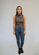 VILA <BR><BR> VILEOA FUNNEL NECK TOP - BLACK / ANIMAL PRINT - Image 2