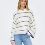PULLOVER ONLY - ONLGEENA 7/8 STRIPE O-NECK - Loose Fit