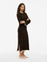 VILA <BR><BR>VESTIDO - VIKERRY MAXI DRESS - BROWN / BLACK