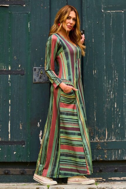 VESTIDO VERDE E CASTANHO C/ BOLSOS TROPICAL BRASIL - TAM U