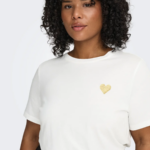 CARMAKOMA <BR><BR> CARKITA LOGO T-SHIRT Black GOLD GLITTER HEART / Cloud Dancer GOLD GLITTER HEART