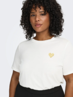 CARMAKOMA <BR><BR> CARKITA LOGO T-SHIRT Black GOLD GLITTER HEART / Cloud Dancer GOLD GLITTER HEART