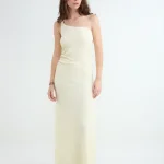 BALMOHK <BR><BR> ASYMETRIC MIDI DRESS TEXTURE LIGHT BLUE / BLAZING YELLOW