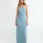 BALMOHK <BR><BR> ASYMETRIC MIDI DRESS TEXTURE LIGHT BLUE / BLAZING YELLOW