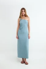 BALMOHK <BR><BR> ASYMETRIC MIDI DRESS TEXTURE LIGHT BLUE / BLAZING YELLOW