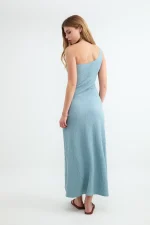 BALMOHK <BR><BR> ASYMETRIC MIDI DRESS TEXTURE LIGHT BLUE / BLAZING YELLOW - Image 2