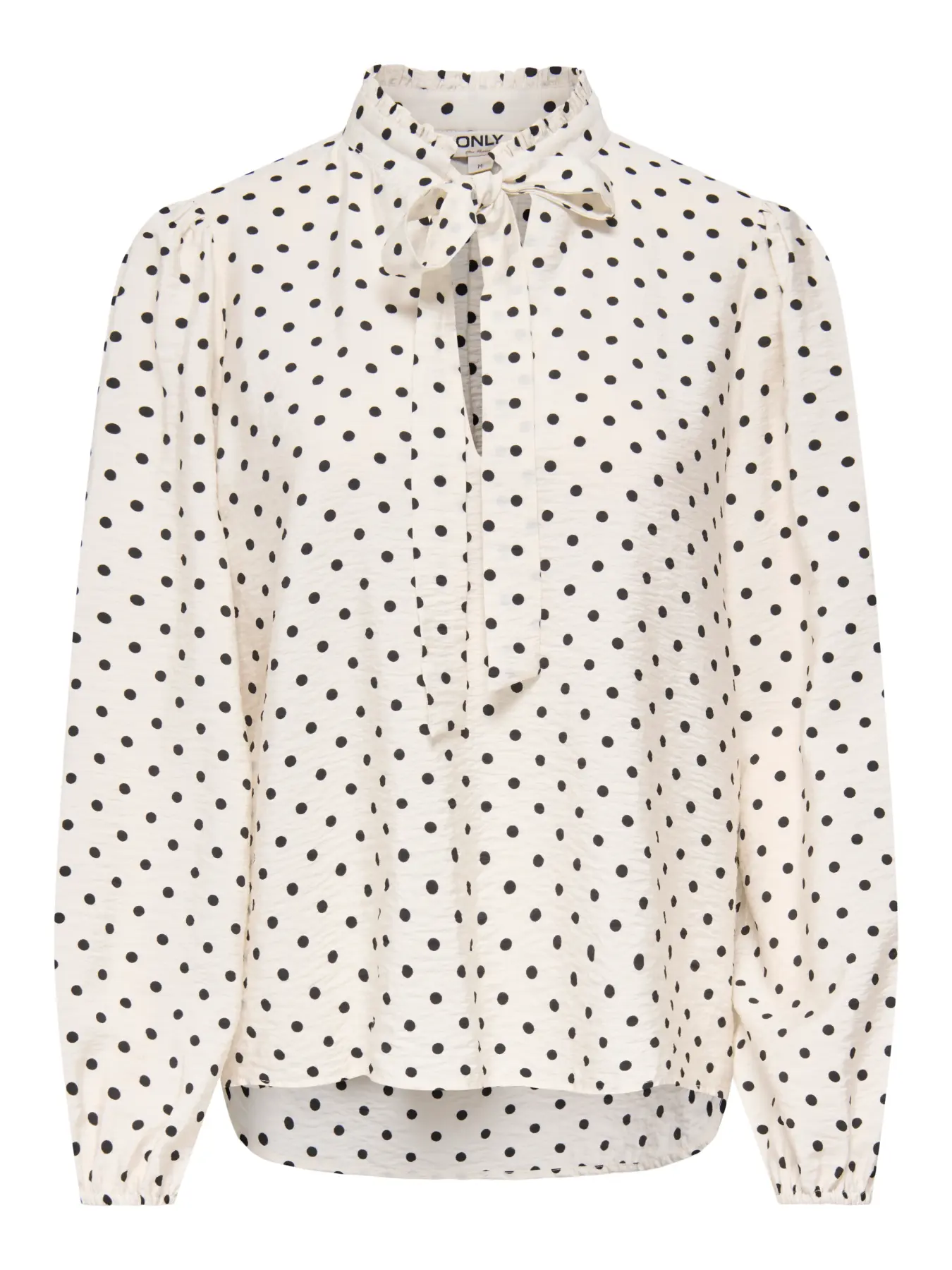 ONLMAIZEE-LS-FRILL-SHIRT-1.webp ONLY <BR><BR> ONLMAIZEE FRILL SHIRT CLOUD DANCER BLACK DOT - Image 1