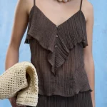 VILA <BR><BR> VIDANIRA V-NECK SINGLET TOP CHOCOLAT
