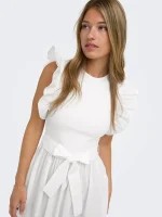 ONLY <BR><BR> ONLAVALORA LONG BELT DRESS CLOUD DANCER / BLACK COFFEE - Image 5