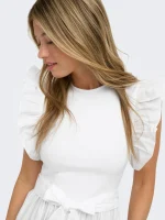 ONLY <BR><BR> ONLAVALORA LONG BELT DRESS CLOUD DANCER / BLACK COFFEE - Image 4
