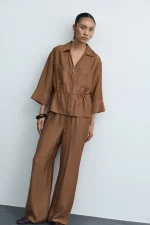 VILA <BR><BR>VIJOBBA V-NECK ZIPPER TOP NUTHATCH