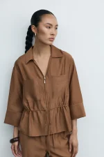 VILA <BR><BR>VIJOBBA V-NECK ZIPPER TOP NUTHATCH - Image 2