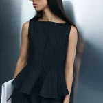 VILA <BR><BR>VIMASTRIBA HW BOAT NECK TOP BLACK BEAUTY PINSTRIPE
