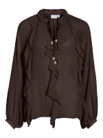 VILA <BR><BR>VITIRO V-NECK FLOUNCE TOP COFFEE BEAN