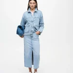 VILA <BR><BR> VIJAF HW MIDI DENIM SKIRT LIGHT BLUE DENIM | MEDIUM BLUE DENIM