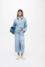VILA <BR><BR> VIJAF HW MIDI DENIM SKIRT LIGHT BLUE DENIM | MEDIUM BLUE DENIM