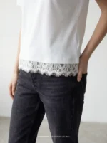 VILA  <BR><BR>VINORA LACE T-SHIRT BLACK BEAUTY | BRIGHT WHITE | COFFEE BEAN - Image 6