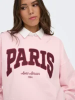 JDY <BR><BR> JDYMESA SWEAT "PARIS AVEC AMOUR" RED | CHALK PINK - Image 5