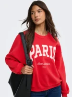 JDY <BR><BR> JDYMESA SWEAT "PARIS AVEC AMOUR" RED | CHALK PINK - Image 3
