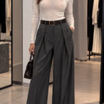 ELLA BY TAM <BR><BR>TROUSERS WHIT BELT | ANTHRACITE | BLACK | BURGUNDY | CHOCOLATE | ECRU