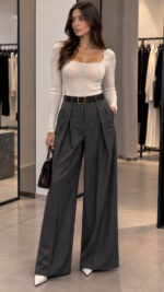 ELLA BY TAM <BR><BR>TROUSERS WHIT BELT | ANTHRACITE | BLACK | BURGUNDY | CHOCOLATE | ECRU