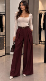 ELLA BY TAM <BR><BR>TROUSERS WHIT BELT | ANTHRACITE | BLACK | BURGUNDY | CHOCOLATE | ECRU - Image 4