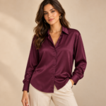 ELLA BY TAM <BR><BR> CAMISA ACETINADA AMEIXA | CRU | BEGE | MARINHO |CHOCOLATE