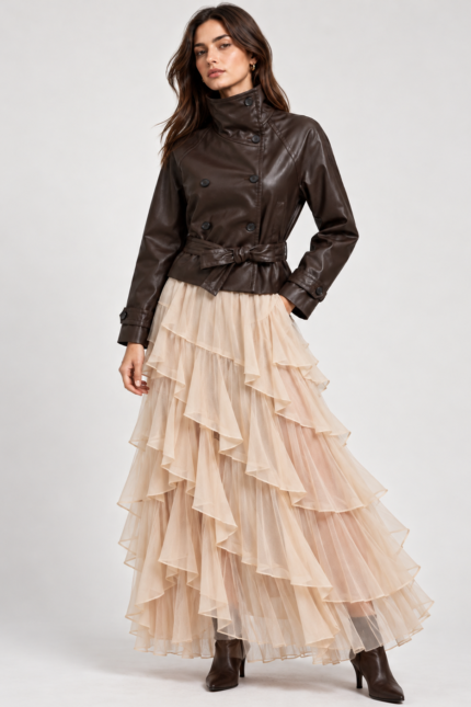 ELLA BY TAM <BR><BR> RUFFLED SKIRT BEGE